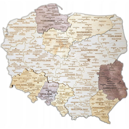 Duża Mapa Polski Drewniana Efekt 3D Na Ścianę Prezent Dekoracja Ścienna
